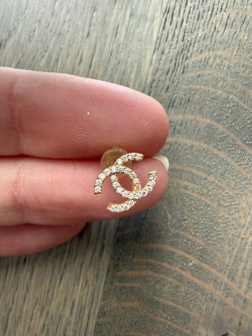 Rhinestone Double CC Stud Earring | Gold Tone | SINGLE Earring